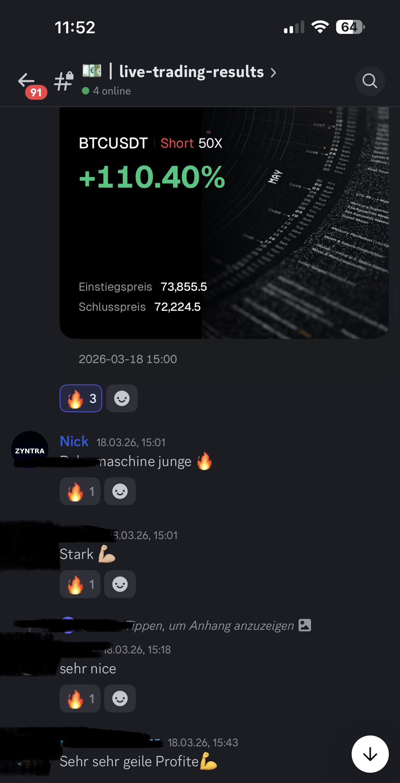 Live-Trading-Result: BTCUSDT +110%, Community: 'Sehr sehr geile Profite'